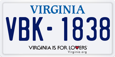 VA license plate VBK1838