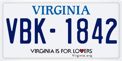 VA license plate VBK1842