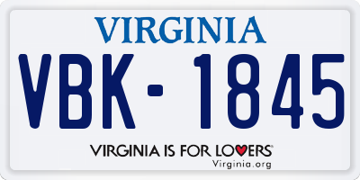 VA license plate VBK1845