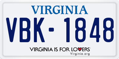 VA license plate VBK1848