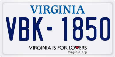 VA license plate VBK1850