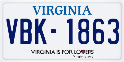 VA license plate VBK1863