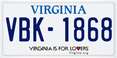 VA license plate VBK1868