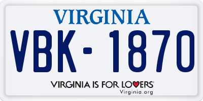 VA license plate VBK1870