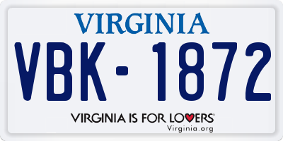 VA license plate VBK1872
