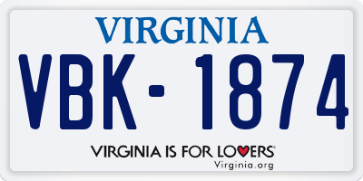 VA license plate VBK1874