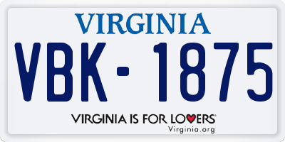 VA license plate VBK1875