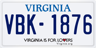 VA license plate VBK1876