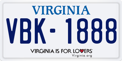 VA license plate VBK1888