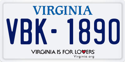 VA license plate VBK1890