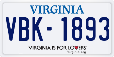 VA license plate VBK1893
