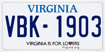 VA license plate VBK1903