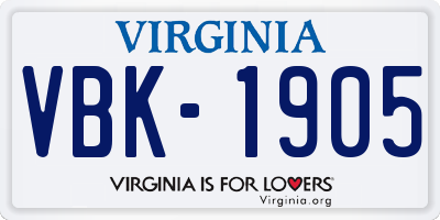 VA license plate VBK1905