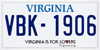 VA license plate VBK1906