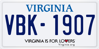 VA license plate VBK1907