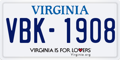 VA license plate VBK1908