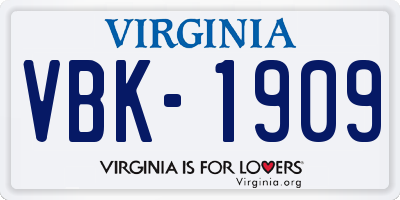VA license plate VBK1909