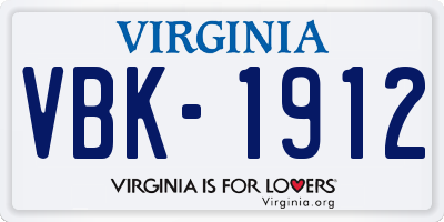 VA license plate VBK1912