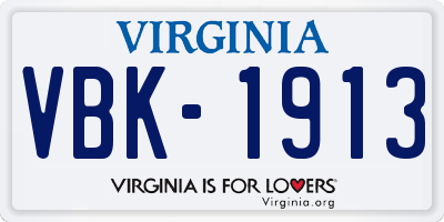 VA license plate VBK1913