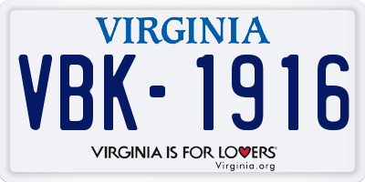 VA license plate VBK1916
