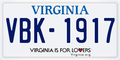 VA license plate VBK1917