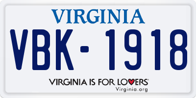 VA license plate VBK1918