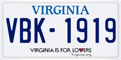 VA license plate VBK1919