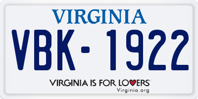 VA license plate VBK1922