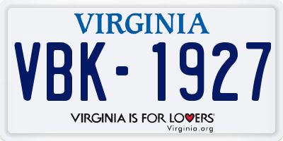VA license plate VBK1927