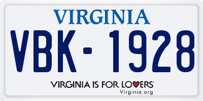 VA license plate VBK1928