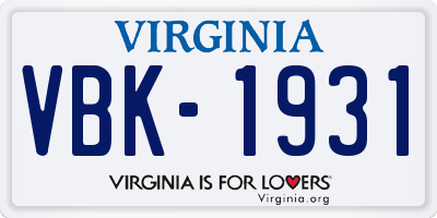 VA license plate VBK1931