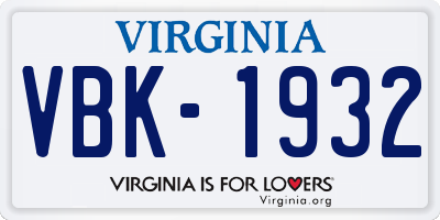 VA license plate VBK1932