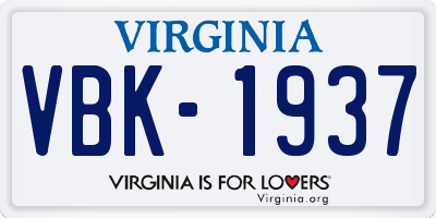 VA license plate VBK1937