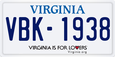 VA license plate VBK1938