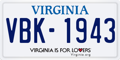 VA license plate VBK1943
