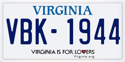 VA license plate VBK1944