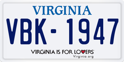 VA license plate VBK1947