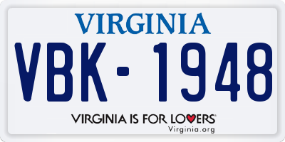 VA license plate VBK1948