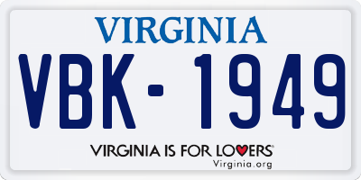 VA license plate VBK1949