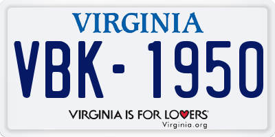 VA license plate VBK1950