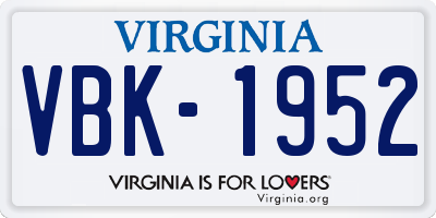 VA license plate VBK1952