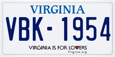 VA license plate VBK1954