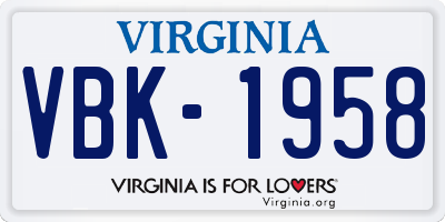 VA license plate VBK1958