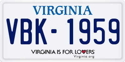 VA license plate VBK1959