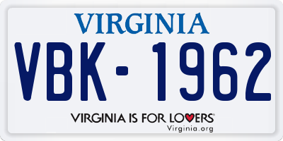 VA license plate VBK1962
