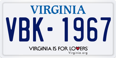 VA license plate VBK1967