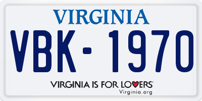 VA license plate VBK1970