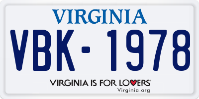 VA license plate VBK1978