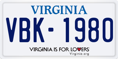 VA license plate VBK1980