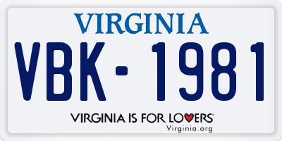 VA license plate VBK1981